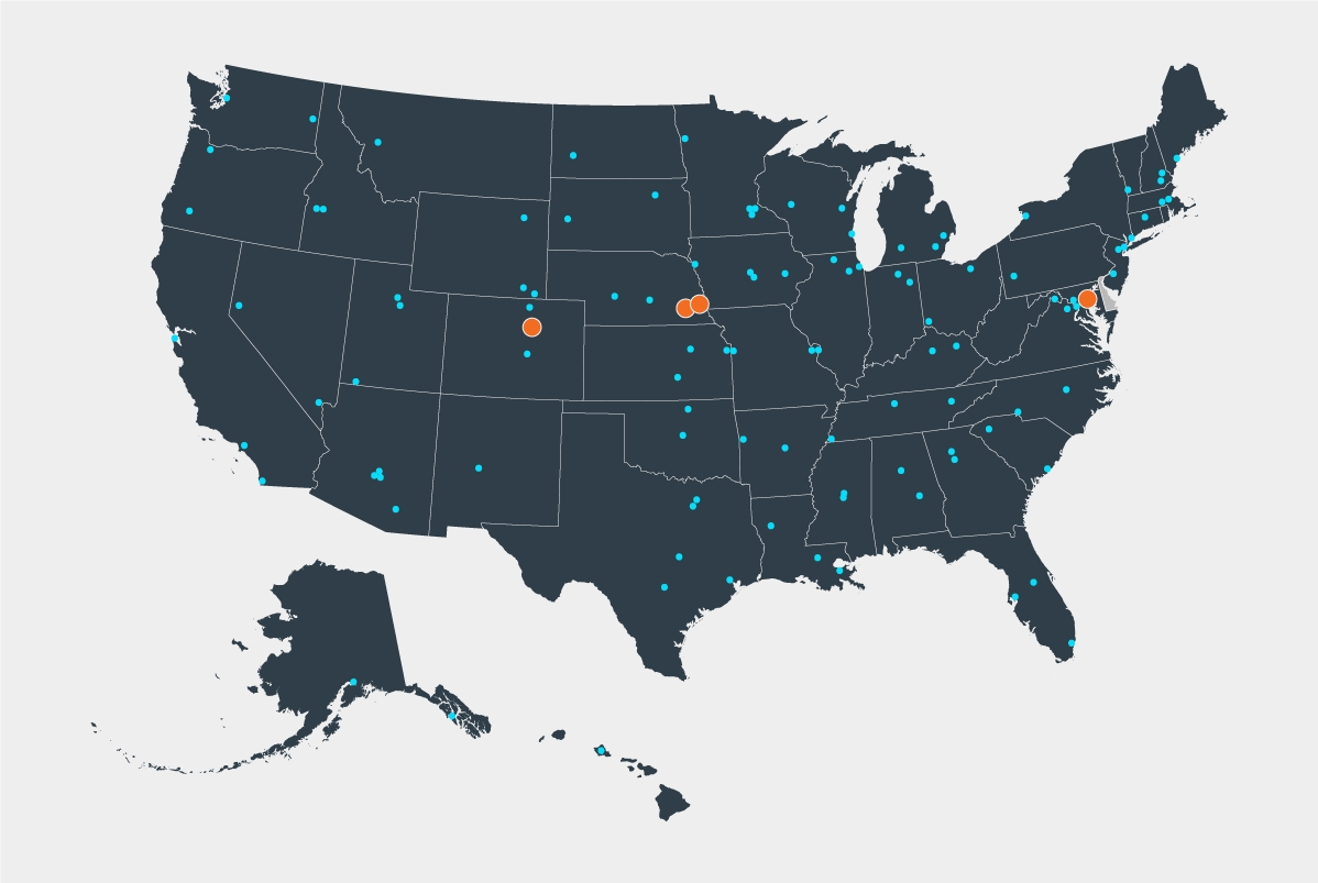 National Map of States Covered. All but Delaware.