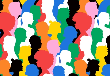 Crowd of people in different colors