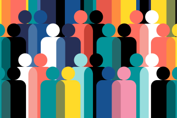 Abstract colorful graphic of group of people 